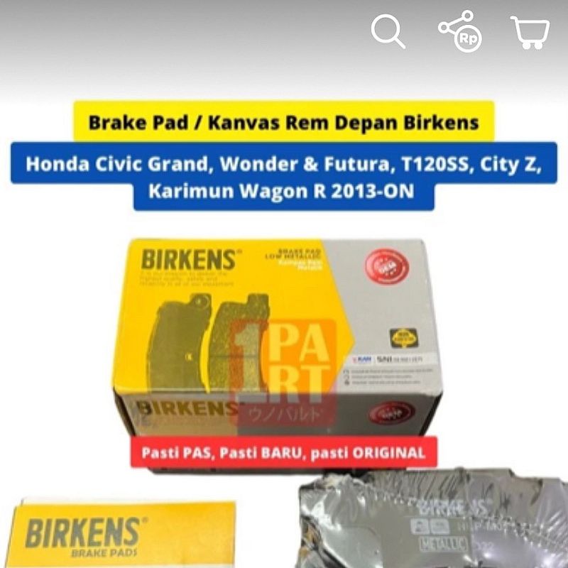 Brake Pad Kampas Kanvas Rem Cakram Depan Birkens Metalic Honda Civic Wonder 1984-1987 / Grand Civic 1984-1991 / City Z 1996-2002 / Suzuki Futura 1991-2018 / Karimun Wagon R 2013-2021 / Mitsubishi Colt - foto 2