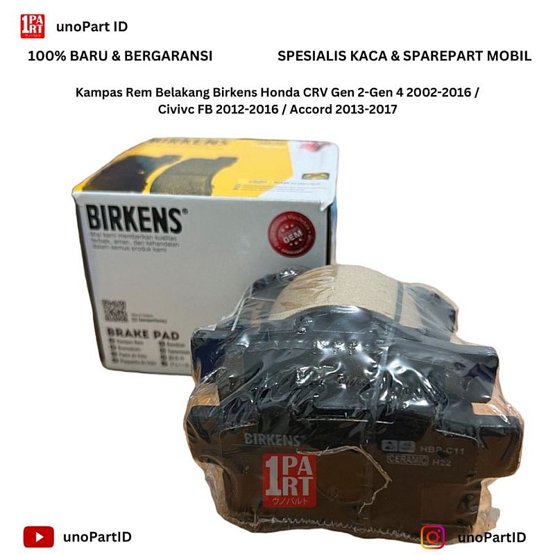 Brake Pad Kampas Rem Belakang Honda CRV Gen 3 Gen 4 2007-2016 / Civic FB 1.8 2.0 2012-2015 / Accord 2013-2017 / Odyssey 2014-ON Merk Birkens Premium Ceramic Part No 43022-S9A-A00 - foto 7