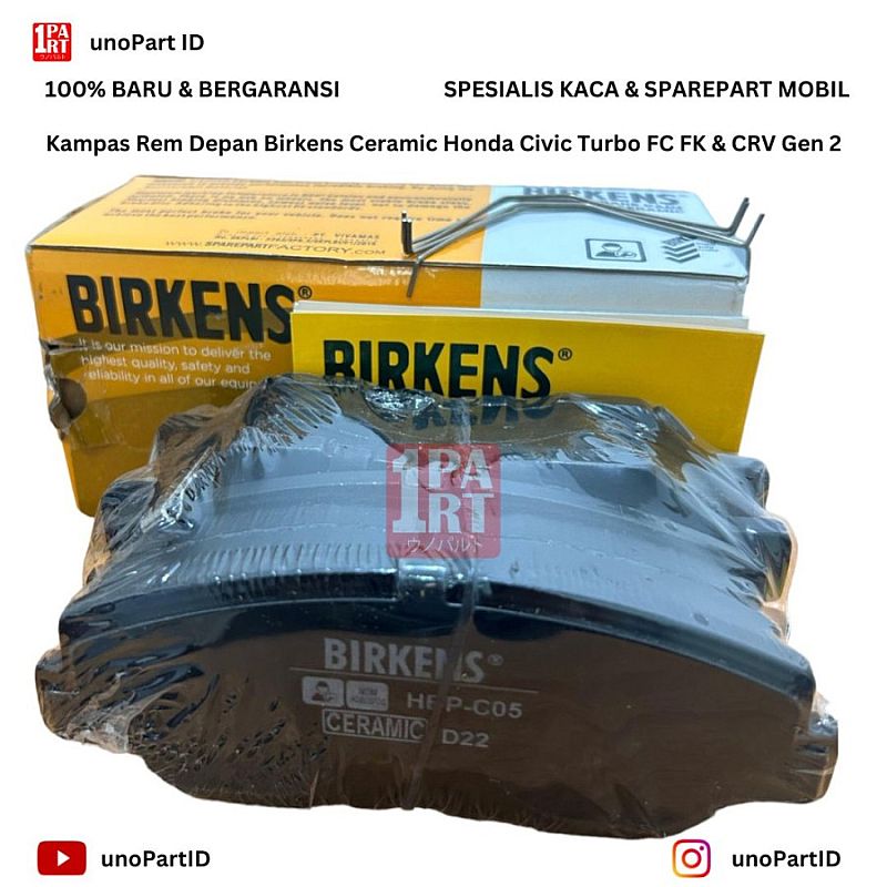 Brake Pad Kampas Rem Depan Cakram Birkens Metalic Honda CRV CR-V Gen2 2002-2006 RD2 / Civic Turbo FK FC 2016-2021 SNI KAN OEM 54022-S9A-A01 54022S9AA01 by Unopart ID - foto 5