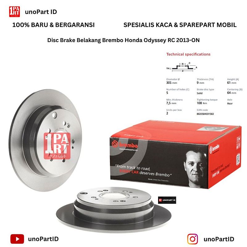 Disc Brake Belakang Brembo Honda Odyssey RC 2013-ON 08.A355.11 - foto 7