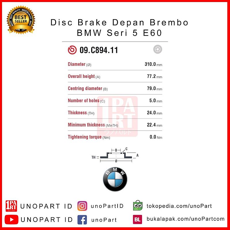 Disc Brake Depan Brembo BMW 520i 523i 528i 530i E60 Original - foto 2
