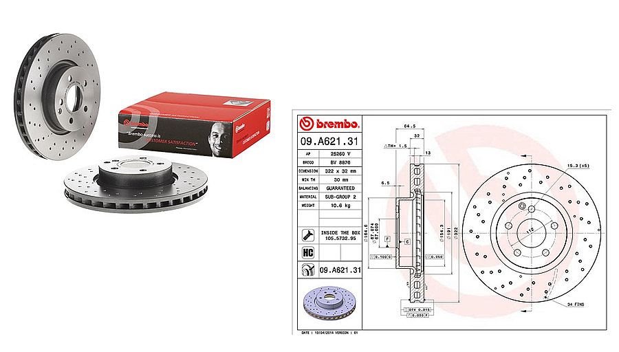 Disc Brake Depan Brembo Drilled UV Painted Mercedes Benz Mercy W204 - foto 2