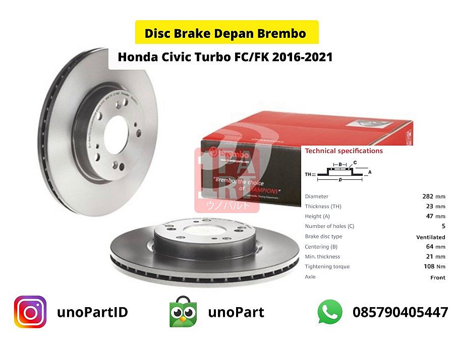 Disc Brake Depan Brembo Honda Civic Turbo FC/FK 2016-2021 Original - foto 3