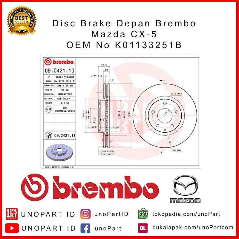 Disc Brake Depan Brembo Mazda CX-5 CX 5 OEM No K01133251B - foto 2