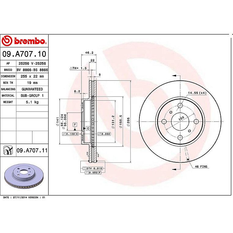 Disc Brake Depan Brembo Original Toyota Yaris Tipe E & J 2006-2013 - foto 2