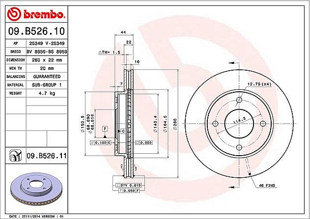 Disc Brake Depan Brembo UV Coating Nissan Grand Livina 2006-2017 - foto 2