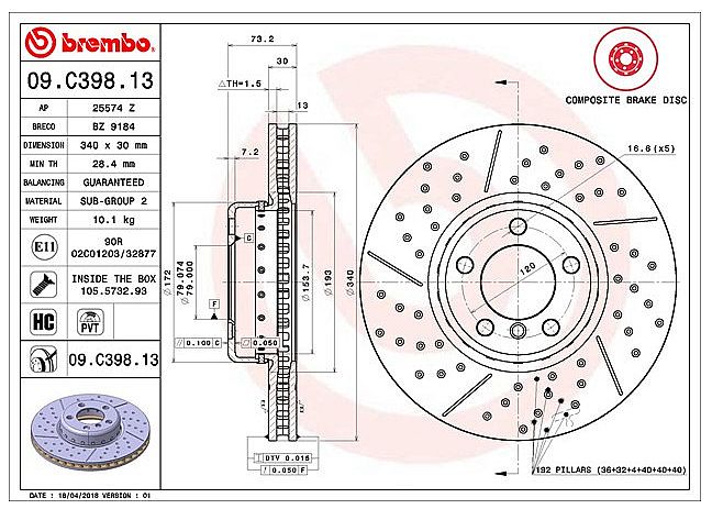 Disc Brake Drilled Brembo Depan BMW F30 320i 2012-2019 OEM 34106797602 - foto 3