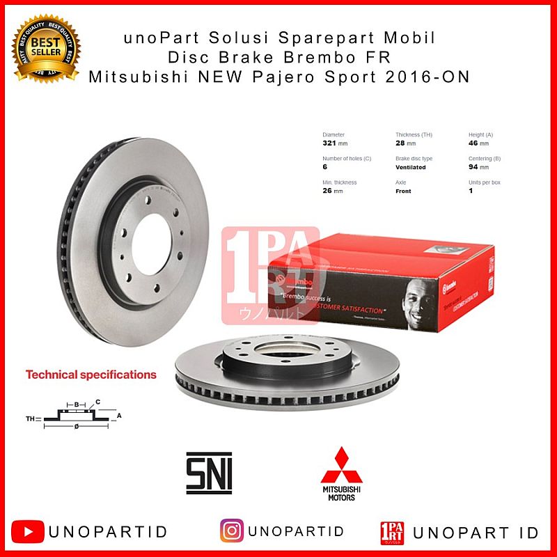 Disc Brake Piringan Rem Cakram Rotor Depan Brembo Original Ori Mitsubishi All New Pajero Sport / Triton 16-UP OEM - foto 5