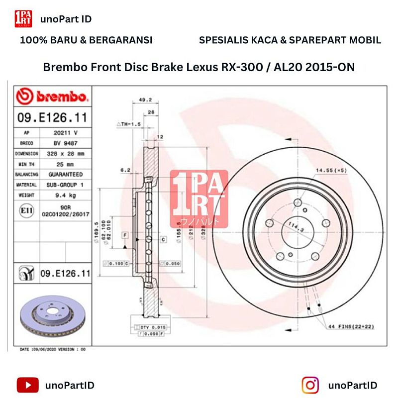 Disc Brake Rem Cakram Depan Brembo Lexus RX300 AL20 15-ON 09.E126.11 - foto 2