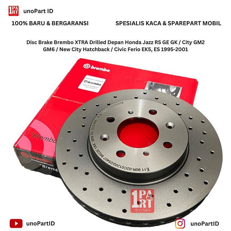 Disc Brake Rem Cakram Depan Honda Jazz RS GE8 GK5 / City GM2 GM6 2008-ON / City Hatchback  / Civic 2001-2005 / Ferio / Freed / Mobilio Merk Brembo XTRA Drilled Berlubang Part No 45251-SK7-J00 - foto 7