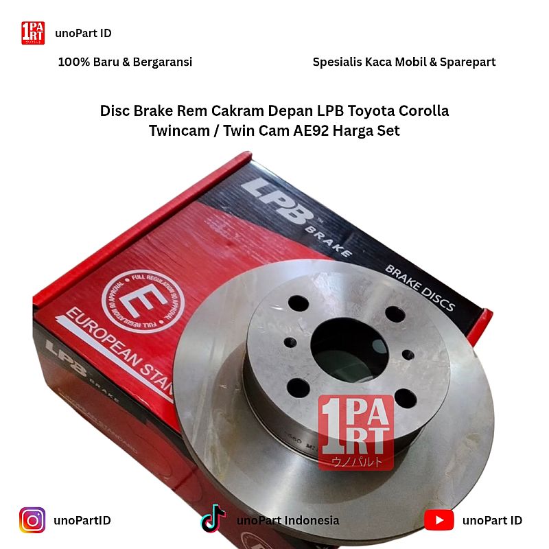 Disc Brake Rem Cakram Depan LPB Toyota Corolla Twincam / Twin Cam AE92 Harga Set Kiri Kanan by unoPart ID