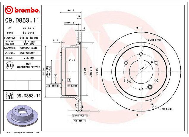 Disc Brake Rotor Piringan Rem Cakram Belakang Brembo Original Ori Mitsubishi All New Pajero Sport Dakar 2016- OEM - foto 4