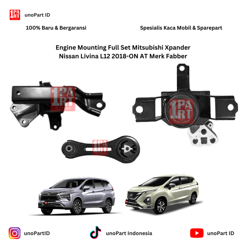 Engine Mounting Full Set Mitsubishi Xpander / Nissan Livina L12 Livinder AT Matic Merk Fabber Kiri Kanan Belakang by unoPart ID