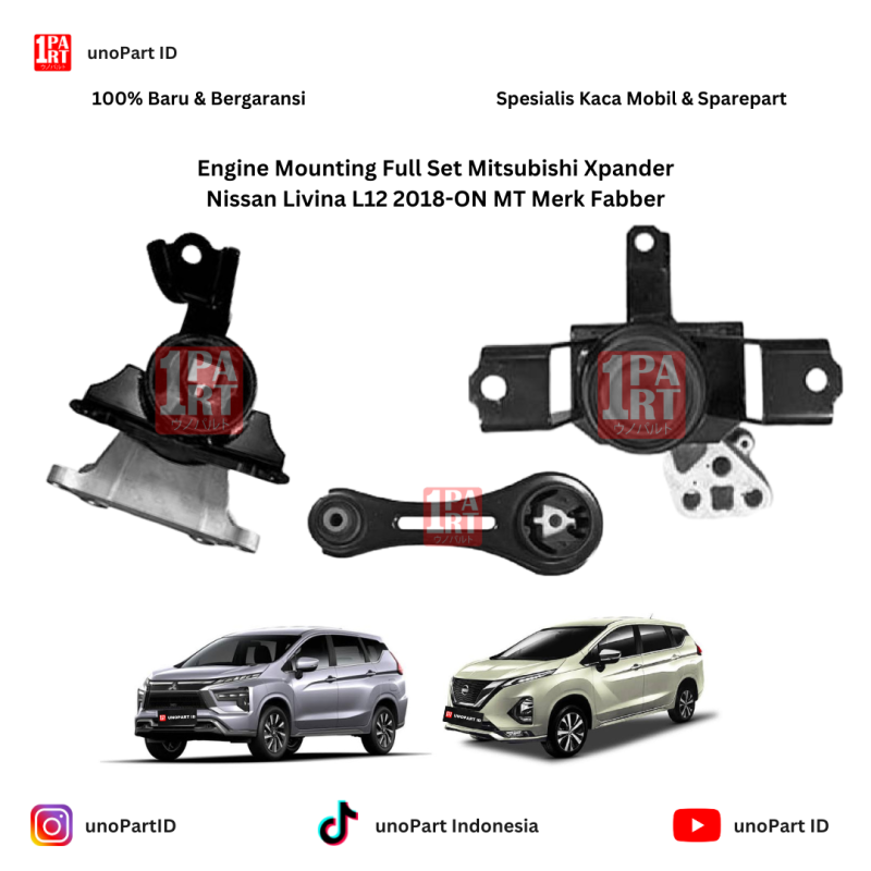 Engine Mounting Full Set Mitsubishi Xpander / Nissan Livina L12 Livinder MT Manual Merk Fabber Kiri Kanan Belakang by unoPart ID
