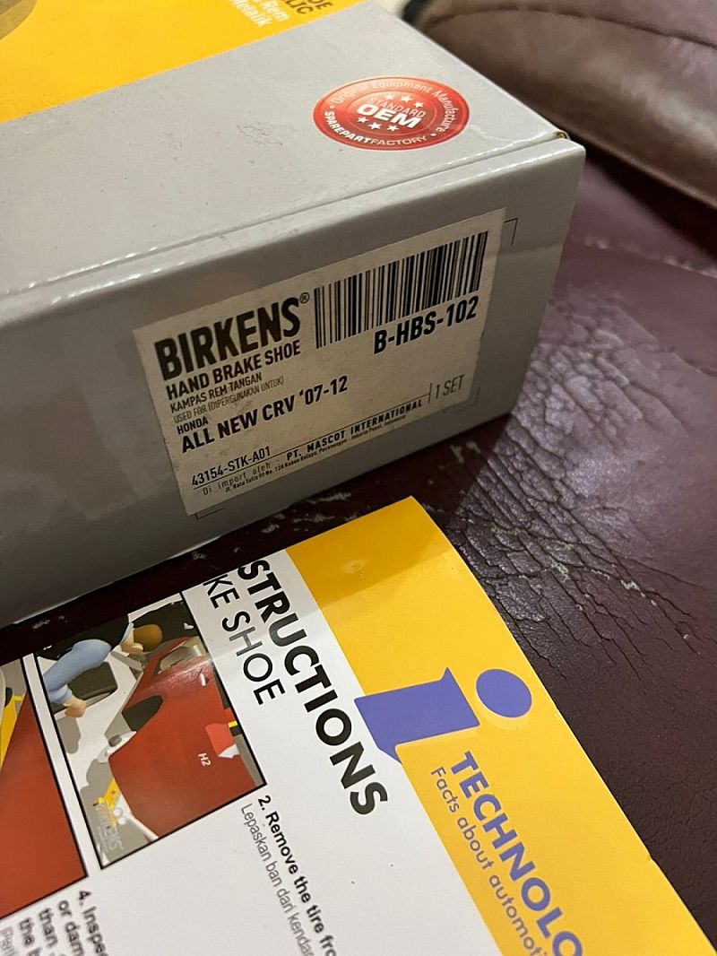 Hand Brake Shoe Kampas Rem Tangan Birkens Honda CR-V CRV Gen 3 Gen 4 RE RM 2007-2016 & Odyssey 14-Ke Atas RC RC1 RC2 SNI KAN OEM 43154-STK-A01 43154STKA01 - foto 2