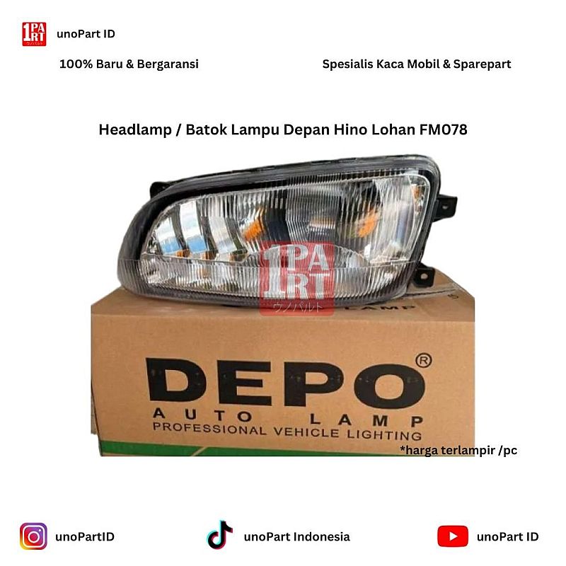 Headlamp / Batok Lampu Depan Hino Lohan FM078 Merk DEPO Taiwan unoPart ID