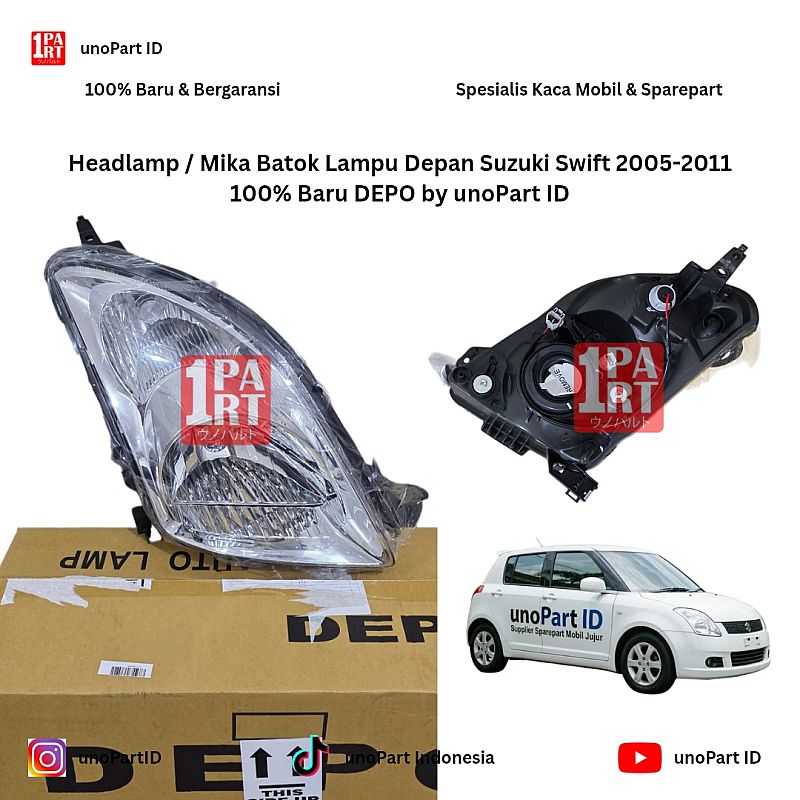 Headlamp / Batok Lampu Depan Suzuki Swift 2005-2011 by unoPart ID 218-1134L-LD-E1 / 218-1134R-LD-E1