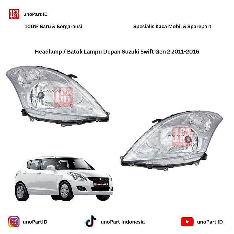 Headlamp / Batok Lampu Depan Suzuki Swift Gen 2 2011-2017 by unoPart ID 218-1151L-LD-EM / 218-1151R-LD-EM