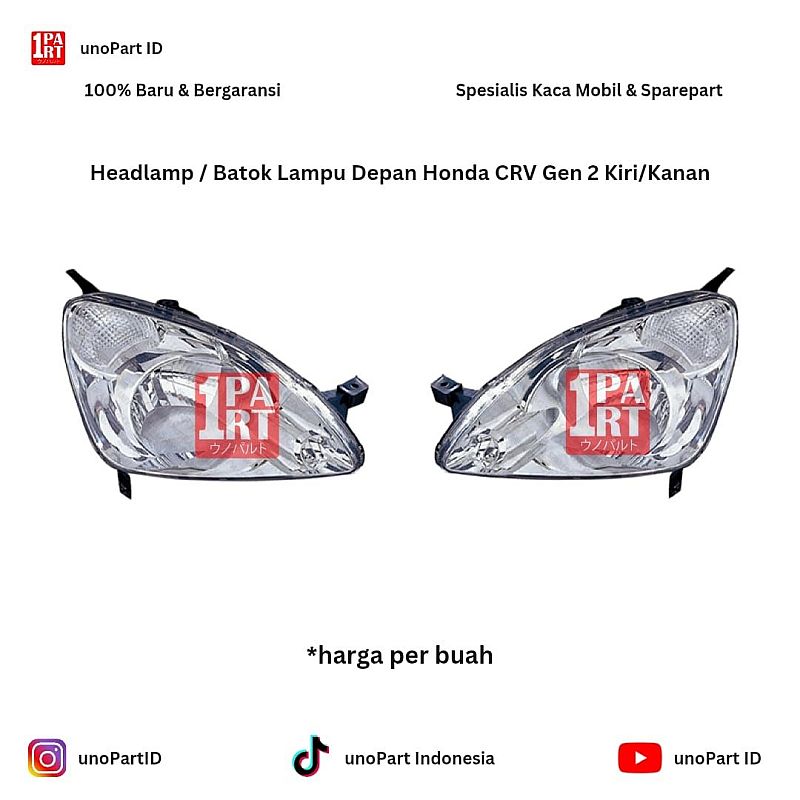 Headlamp / Batok Mika Lampu Depan Mobil Honda CRV CR-V Gen 2 2002-2004 Kiri / Kanan by unoPart ID Merk Depo