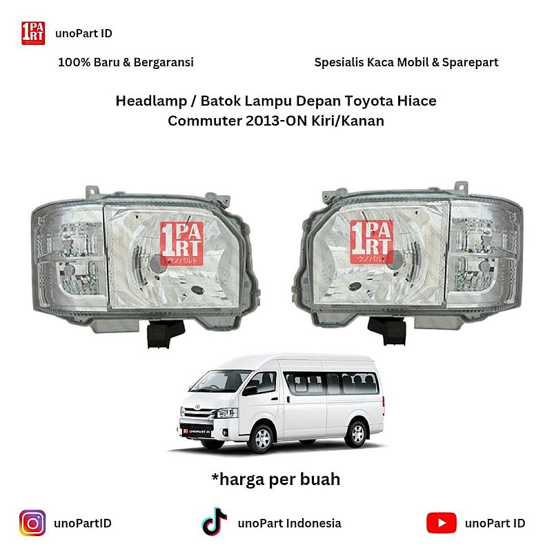 Headlamp / Batok Mika Lampu Depan Mobil Toyota Hiace Commuter 2013-ON Kiri/Kanan Merk Depo by unoPart ID