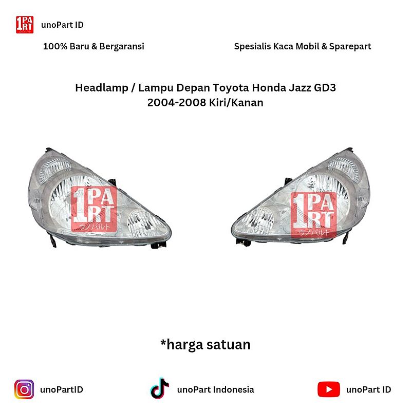 Headlamp / Mika Batok Lampu Depan Honda Jazz GD3 IDSI / VTEC 2004-2008 Kiri / Kanan Depo by unoPart ID 217-1148L-RD-1 217-1148R-RD-1