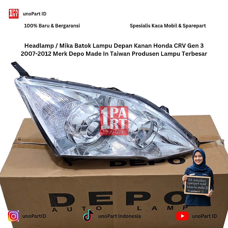 Headlamp / Mika Batok Lampu Depan Kanan Honda CRV Gen 3 2007-2012 Merk Depo Made in Taiwan unoPart ID - foto 2