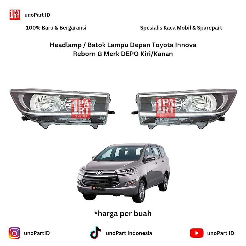 Headlamp / Mika Batok Lampu Depan Mobil Toyota Kijang Innova Reborn Tipe G 2016-2026 Merk Depo Kiri/Kanan by unoPart ID