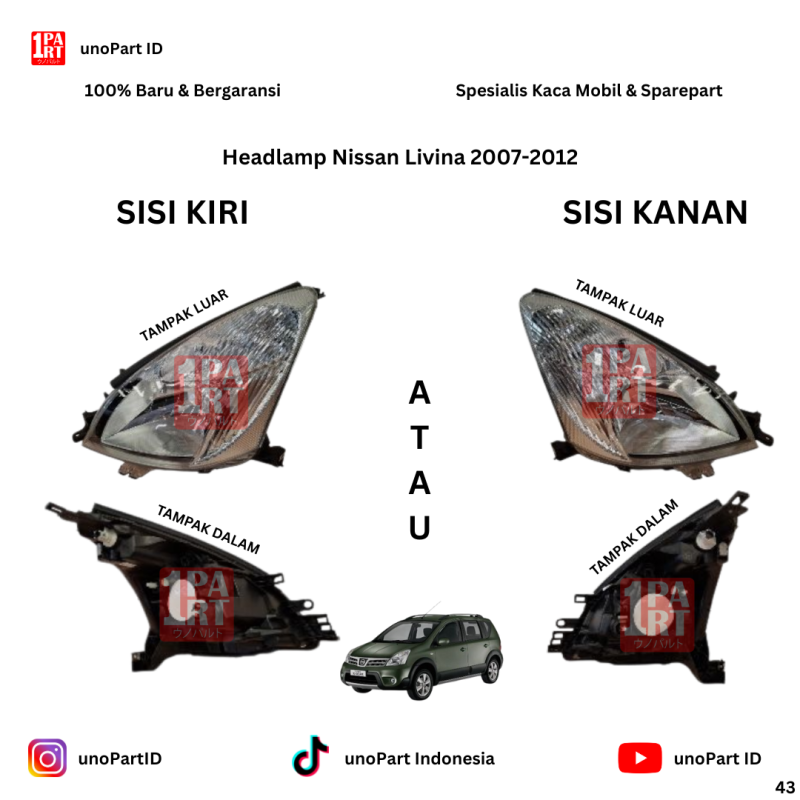 Headlamp Batok Lampu Depan Kiri Atau Kanan Nissan Livina Grand Livina 2007-2012