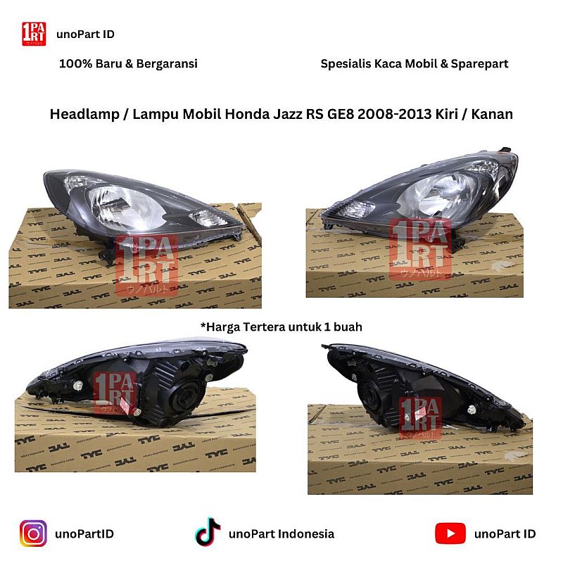 Headlamp Lampu Depan Kiri Atau Kanan Honda Jazz GE8 2008-2013 Hitam - foto 3