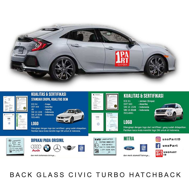Kaca Belakang Honda Civic Turbo Hatchback 2015-ON SNI & E4 Eropa - foto 3