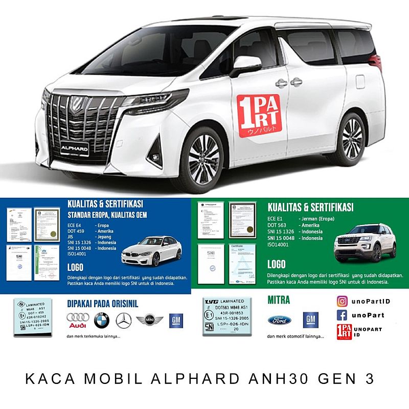 Kaca Depan Kanan / Kiri Toyota Alphard Vellfire 2015- ANH30 3rd Gen - foto 3