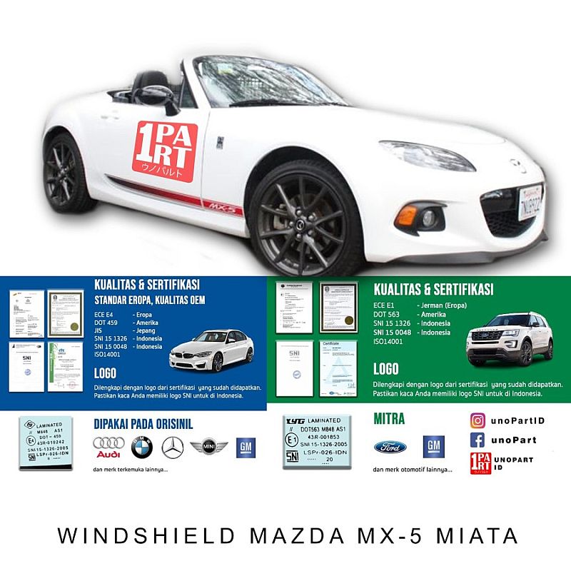 Kaca Depan Laminated Mazda MX-5 Miata NC SNI & DOT459 USA & E4 Europe - foto 3