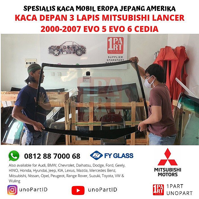 Kaca Depan Mitsubishi Lancer 2000-2007 Cedia EVO 5 EVO 6 SNI unoPart - foto 4