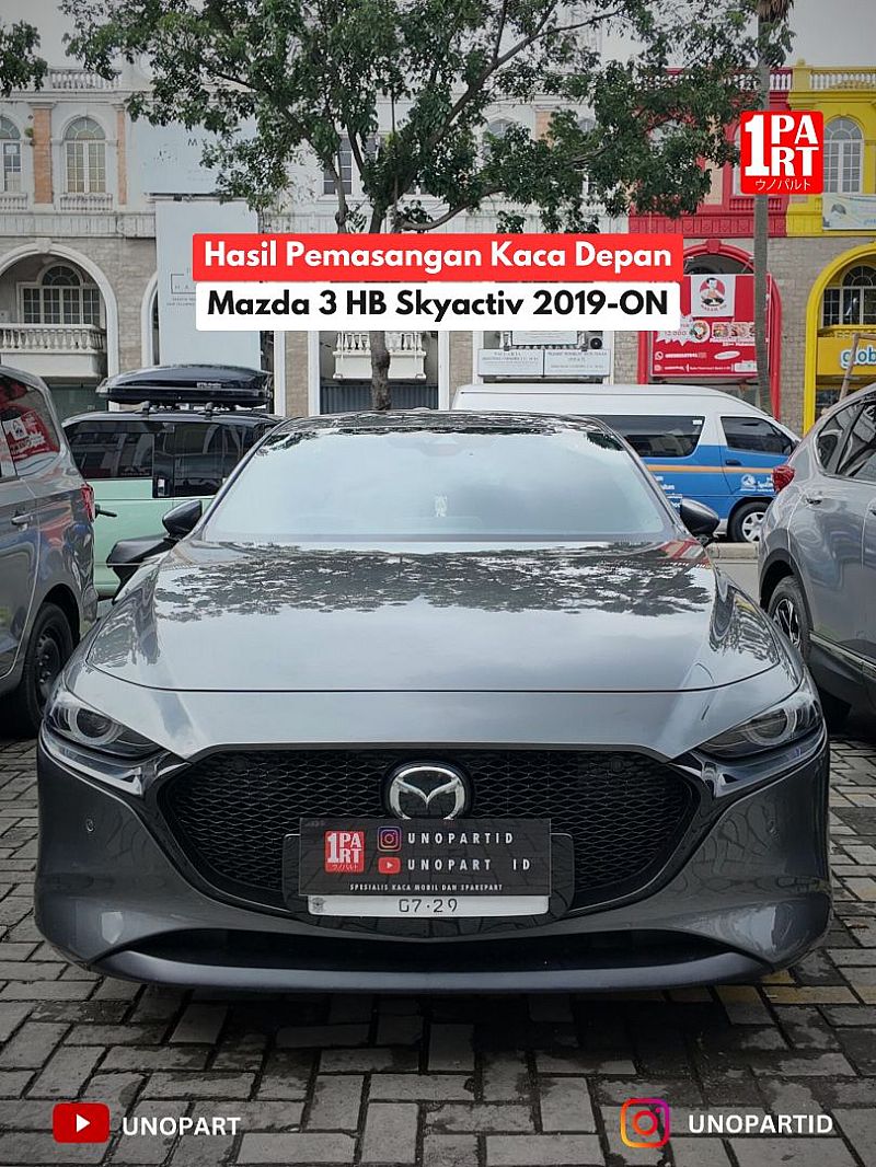 Kaca Depan Mobil Mazda 3 Hatchback Skyactiv 2019-ON Sertifikasi SNI, E4 Eropa DOT-459 Amerika Terima Pemasangan by unoPart ID - foto 3