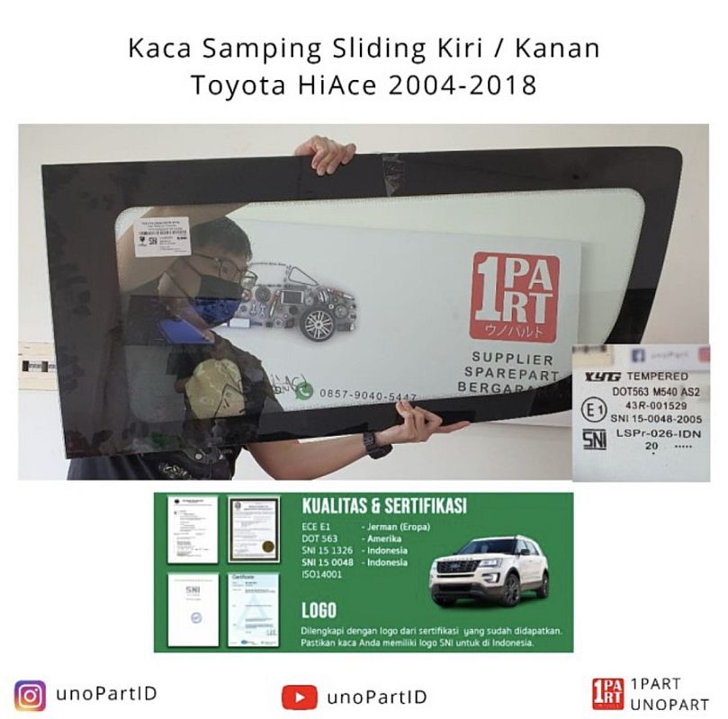 Kaca Kanan Seberang Pintu Geser Polos Toyota Hiace 04-18 RH200 SNI - foto 4