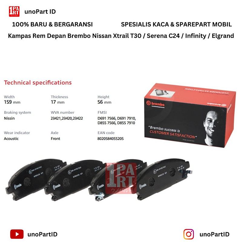Kampas Rem Depan Brembo Nissan Xtrail T30 Serena C24 Infinity Elgrand - foto 5