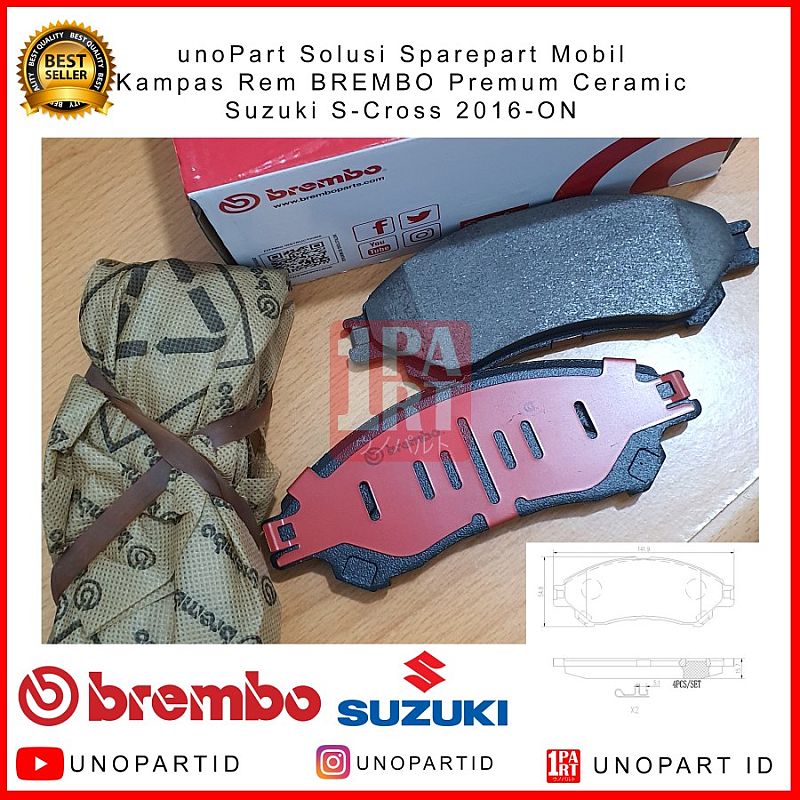 Kampas Rem Depan Brembo Premium Ceramic Suzuki S-Cross SCross 2016-ON - foto 4