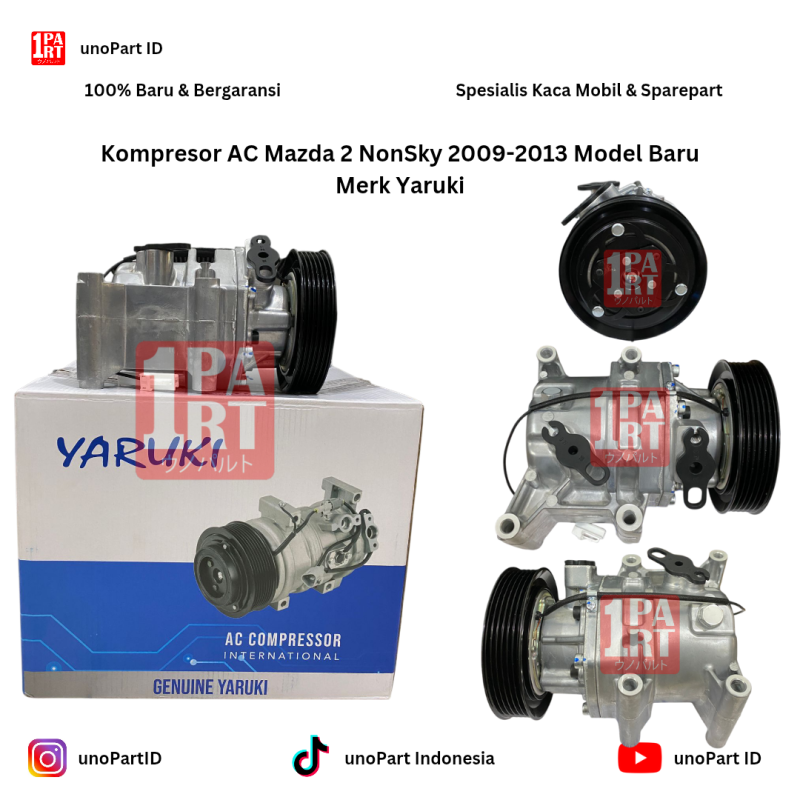 Kompresor Compressor AC Mobil Mazda 2 2008-2013 Model Baru Non Skyactiv Merk Yaruki Bonus Magnet Clutch Pulley - foto 2