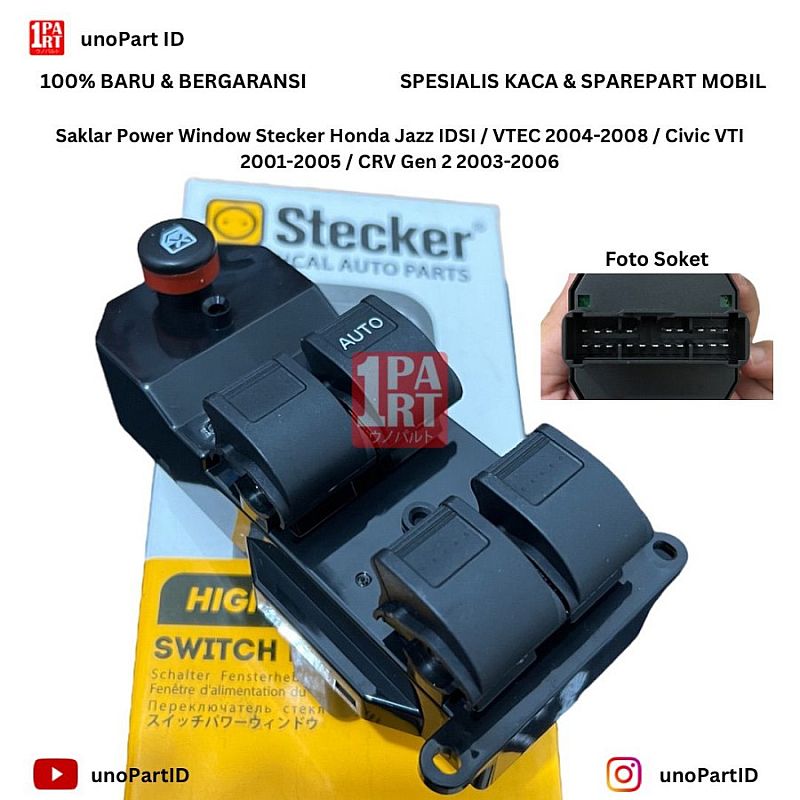 Saklar Switch Power Window Jendela Supir Driver Depan Kanan Stecker Honda Jazz City IDSI VTEC GD GD3 GD8 2003-2008 / Civic VTi VTiS Century 2000-2005 / CRV CR-V Gen 2 RD RD2 2002-2006 SNI KAN OEM 3575 - foto 3
