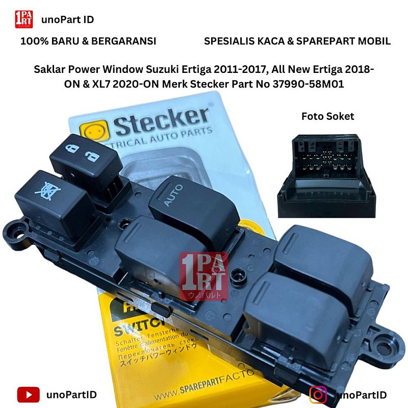 Saklar Switch Power Window Stecker Suzuki Ertiga 2011-2018 / All New Ertiga 2018-ON & XL7 2020-ON / New Swift Gen2 2013-2017 SNI KAN OEM 37990-58M01 Tombol Jendela Kaca Mobil - foto 4