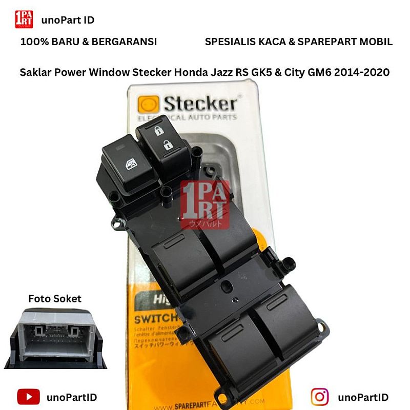 Switch Saklar Power Window Honda Jazz RS GK5 / City GM6 2014-ON Merk Stecker Part No 35750-T5L-T31 - foto 4