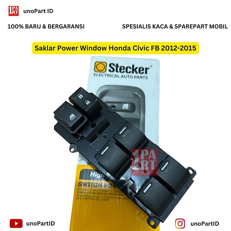 Switch Saklar Power Window Kaca Jendela Pintu Stecker Honda Civic FB 2012-2015 SNI KAN OEM 35750-TR0-U11 unoPart ID