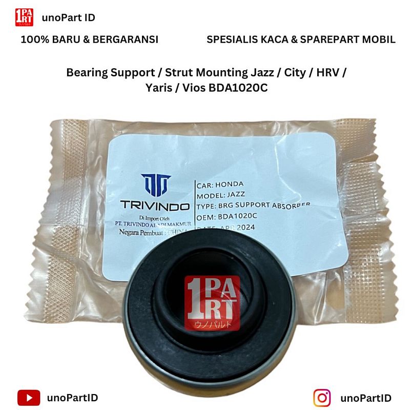 Bearing Support Shock Depan Trivindo Honda Jazz GD3 GE8 GK5 City GD8 GM2 GM6 GN2 GN GN5 04-21 / HRV HR-V 14-21 / BRV BR-V 16-21 / Brio Mobilio / Agya Ayla / Toyota Yaris Vios 07-22 / Nissan March K13 - foto 5